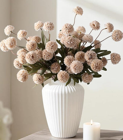 HyeFlora Fake Kiku Flowers,Faux Silk Pompon Mums 40heads Artificial Flowers,Chrysanthemum Stems Floral Arrangement Dried Flowers Vintage Decorative Indoor Home Vase Decor Beige