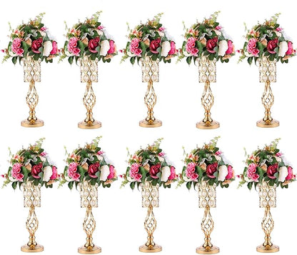 Set of 10 Metal Crystal Wedding Centerpiece Vases for Tables, 20in Silver Trumpet Flower Vase Stands for Wedding Party Reception Dining Room Living Room Décor
