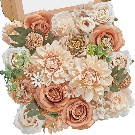 Serwalin Nude Color Artificial Flowers Combo Silk Flowers with Stems Boho Flowers Fake Cake Flowers for DIY Wedding Bouquets Centerpieces Arrangements Baby Shower Party Home Decorations