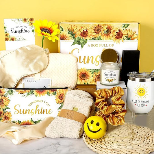 14 Pcs Sunflower Gifts for Women, Sending Sunshine Christmas Gifts Birthday Gift Women Get Well Soon Gift Baskets Care Package Unique Spa Box for Thinking of You Her Sister Best Friend