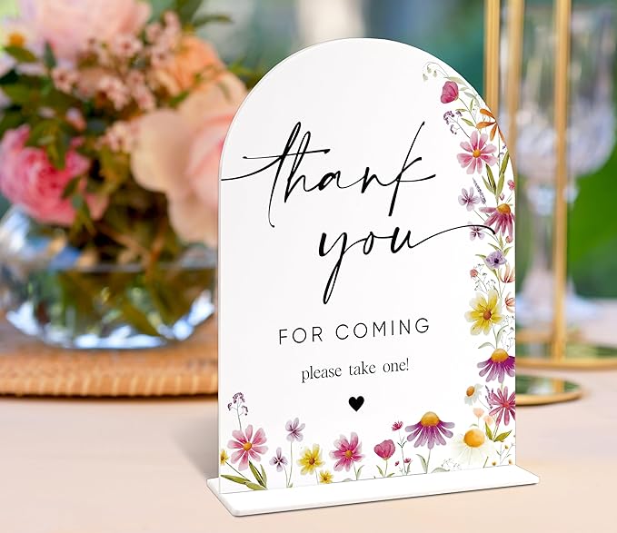 Thank You for Coming Please Take One Sign for Wedding Table Decor, Wild Flower Arch Acrylic Wedding Signs for Reception, Floral Bridal Shower Engagement Party Decorations for Baby In Bloom Baby Shower