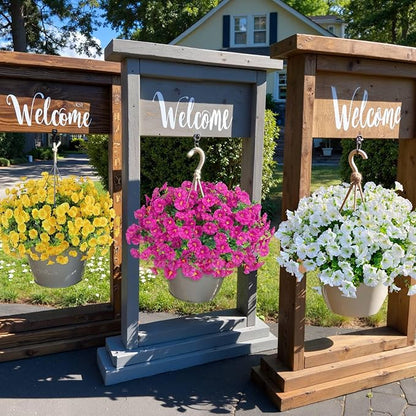 Ouddy Decor 24 Bundles Artificial Flowers for Outdoors Decoration Fake Silk Morning Glory Flowers Faux Eucalyptus Plants UV Resistant for Porch Patio Garden Spring Summer Home Decor, White