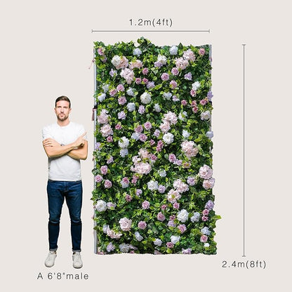 Artificial Luxury‌ Flower Wall Panels, Gorgeous 3D Silk Floral Backdrop for Wedding, Baby Show, Party and Home Decor, Quick Assembly/Storage, Eco ＆ Pet Friendly, 2 pcs, Each Panel 2 * 8 ft.