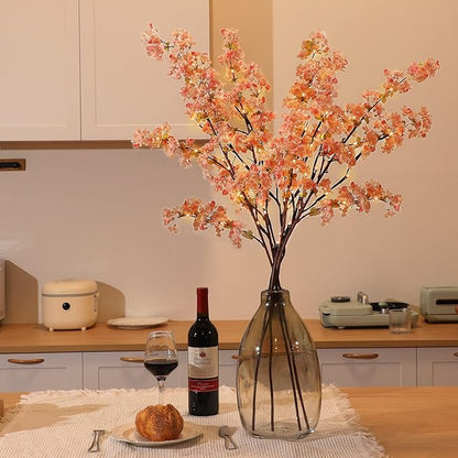 Sunm Boutique 3 PCS Silk Cherry Blossom Branches - Lighted Brown Twig Branches, Artificial White Flower Stems, 39'' Faux Tree for Wedding Home Decor