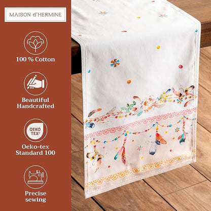 Maison d' Hermine Table Runner 100% Cotton Double Layer Table Runners 72 inches Long Decorative for Home Kitchen Dining Party Wedding Bridal Shower Spring Summer (Ibiza - Beige, 14.50" x 72")