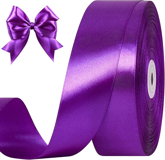 1-1/2 Inches 100 Yards Purple Satin Ribbon, Ribbon Roll for Flower Bouquets, Gift Wrapping, Wedding, Handmade Crafts