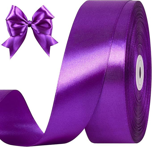 1-1/2 Inches 100 Yards Purple Satin Ribbon, Ribbon Roll for Flower Bouquets, Gift Wrapping, Wedding, Handmade Crafts
