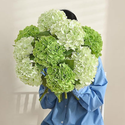 MARTINE MALL 3Pcs 21in Hydrangea Artificial Flowers, Latex Real Touch Hydrangeas Lifelike Large Hydrangea Flowers for Home Decor Party Arrangements Wedding Bouquets Centerpieces (Light Green)