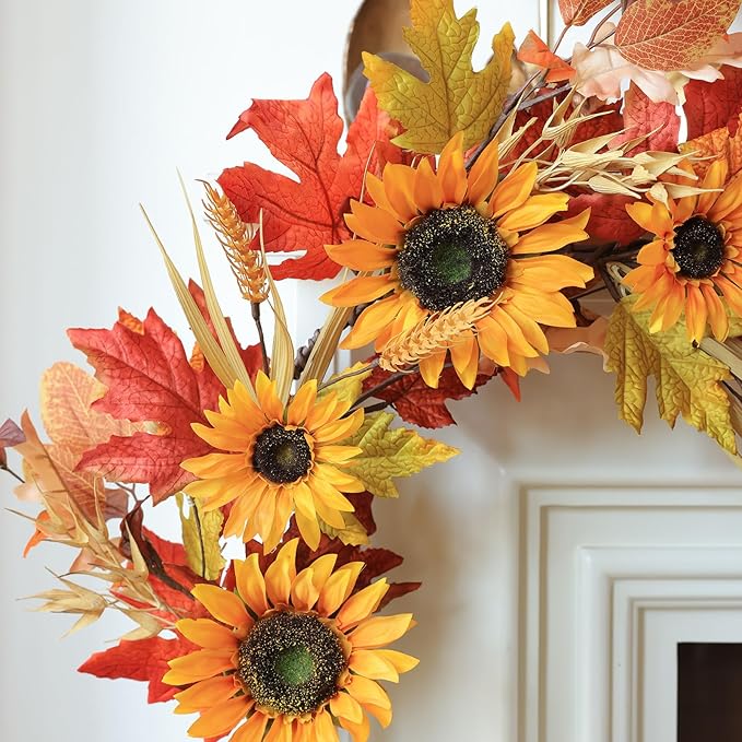 Mizii Artificial Sunflower Garland 6FT Fake Silk Sunflowers Flower Garland Autumn Hanging Vines Decorations for Kitchen Table Centerpieces Room Wall Party Wedding Birthday Fall Decor (Orange)