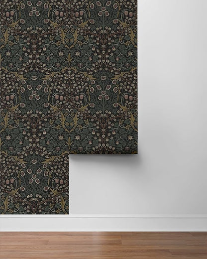NextWall Seabrook Designs Victorian Garden Floral Vintage Prepasted Wallpaper (Blacksmith & Cliffside)