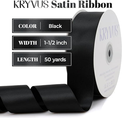 Black Satin Ribbon, Double Faced 1-1/2 Inch X 50 Yards Black Ribbon, Premium Satin Ribbon for Gift Wrapping, Crafts, Hair Bow Making, Sewing, Flower Bouquet, Wedding Party Decor