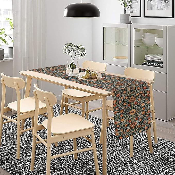William Morris Table Runner, Boho Rustic Ethnic Flower Original Design Print Table Runner for Home Party Dining Room Kitchen Decor 13x120 Inch