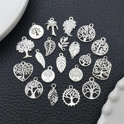 WOCRAFT 60pcs Bright Silver Tree Leaf Charms Bracelet Charms for Jewelry Making Sets DIY Necklace Bracelet Keychain Crafting Charms Kit Craft Supplies (SN891)