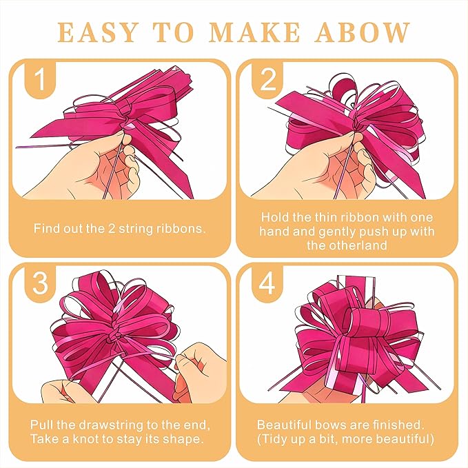 10-Pack Fuchsia Color Pull Bows for Gift Wrapping - 6 Inch Reusable Ribbon Bows, Large Instant Floral Decor Bows for Wedding, Christmas, Birthday Decor, Gift Basket & Party Decorations