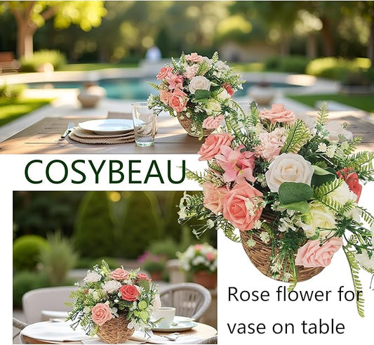 Artificial Flowers 25pcs Roses, Shade of Light Orange Foam Fake Rose Faux Flower for DIY Wedding Bouquet Bridal Shower Centerpieces Floral Arrangements Party Table Home Decorations