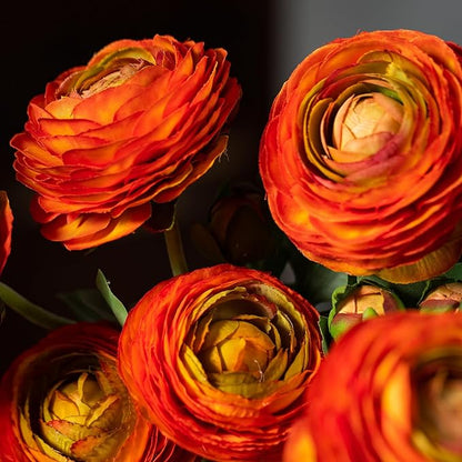 Artificial Ranunculus Flowers with Real Touch Stem, Silk Ranunculus Flowers (Orange, 6pcs)