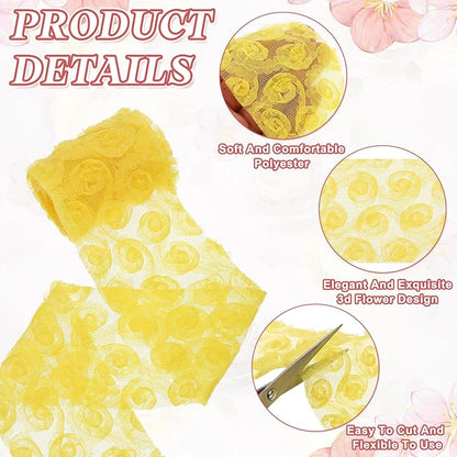 uxcell 2PCS Lace Trim Ribbon, 2.36 inch - 1 Yard 3D Rose Floral Embroidery Ribbons Edge Trimming for Sewing, Wedding Dress, DIY Crafts, Decoration Accessories, Dark Yellow