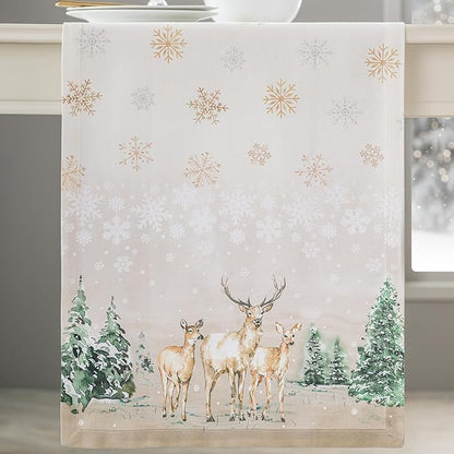 Maison d' Hermine Table Runner 100% Cotton Single Layer Table Runners 36 inches Long for Thanksgiving Christmas Decorations Home Kitchen Dining Party Wedding (Deer in The Woods, 14.5" x 36")