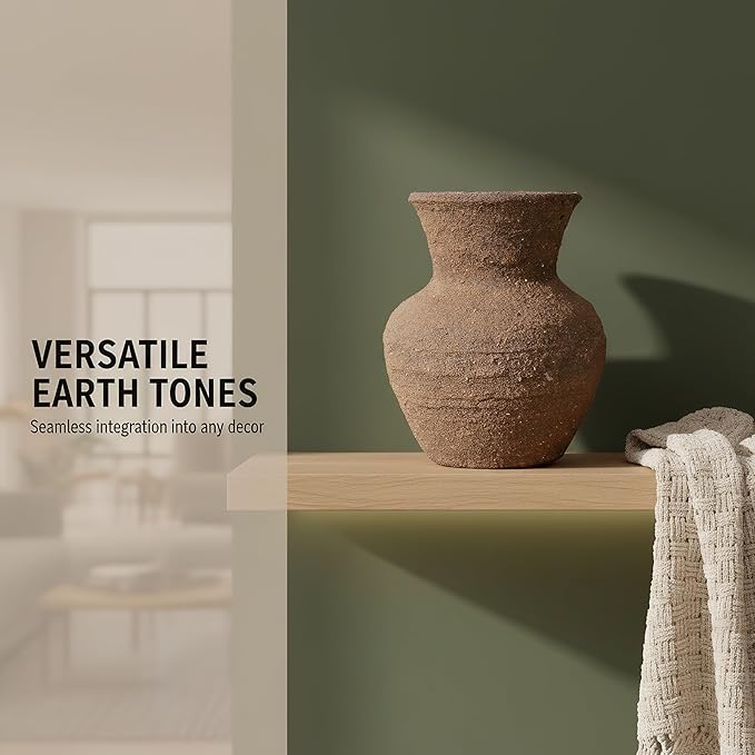 Rustic Pottery Ceramic Vase - Vintage Farmhouse Style Decor, White Grid Ceramic Vases for Home Decor, Modern Farmhouse Decor (Dark brown3)