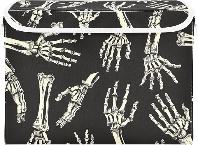 Halloween Baskets Collapsible Storage Bins with Lids, Skeleton Hands Halloween Storage Boxes Clothes Baskets for Organizing