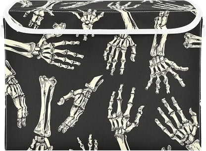 Halloween Baskets Collapsible Storage Bins with Lids, Skeleton Hands Halloween Storage Boxes Clothes Baskets for Organizing