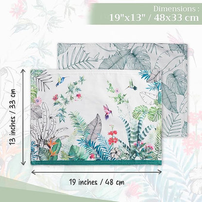 Maison d' Hermine Placemats Set of 4 100% Cotton Washable Cloth Place Mats, Reusable Table Mats for Kitchen Dining Decoration, Party, Wedding, Restaurant Spring/Summer (Tropiques, 13" x 19")
