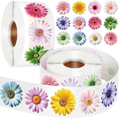 1200 PCS Daisy Stickers Cute Flower Stickers Roll for Kids Sun-Proof Flower Roll Sticker for Scrapbooks, Water Bottle, Present Boxes Decorations (16 Styles)