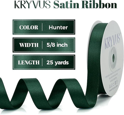 Hunter Green Satin Ribbon, Double Faced 5/8 Inch X 25 Yards Hunter Green Ribbon, Premium Satin Ribbon for Gift Wrapping, Crafts, Hair Bow Making, Sewing, Flower Bouquet, Wedding Party Decor