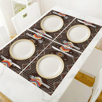 Aztec Tribal Placemats Set of 4 Retro Boho Western Native American Art Printed Dining Table Mats for Restaurant Home Kitchen Holiday Decor 12x18in