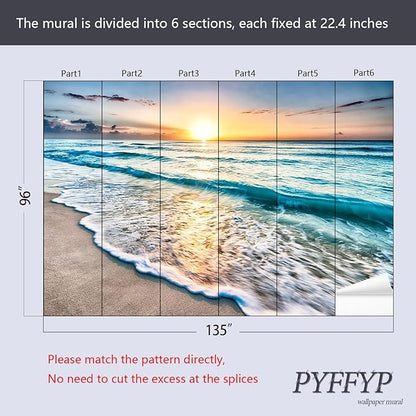 PYFFYP- Beach Wallpaper Sunset Ocean Wall murals for Living Room(Not Peel and Stick)