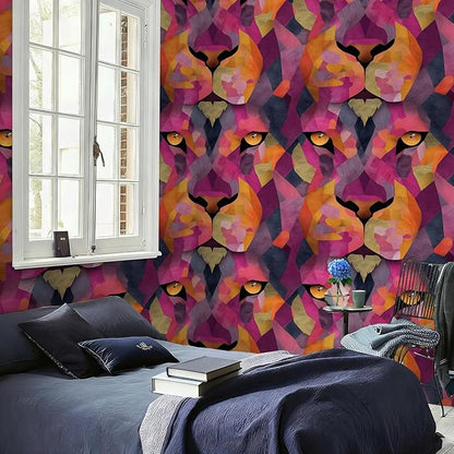 Floral Peel and Stick Modern Animal Wallpaper Whimsical Lion Removable Colorful 17.7" x 118.11" Wall Paper Watercolor Self Adhesive Contact Paper for Classroom Bedroom Laundry Room Bathroom