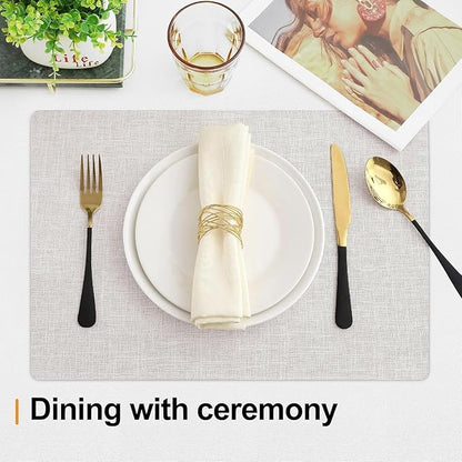 Homaxy Cloths Placemats for Dining Table Set of 12, Heat Resistant Washable Cotton Linen Blend Table Mats, Easy to Clean Place Mats for Indoor Outdoor Party Kitchen Decoration, 13" x 19", Beige