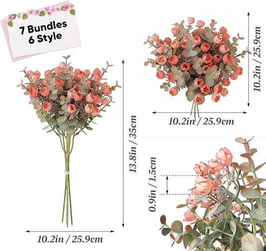 ilauke 7 Bundle Artificial Outdoor Flowers UV Resistant, Realistic Faux Roses in Multicolor for Garden Porch Decoration, All Season Fake Plants Bouquet