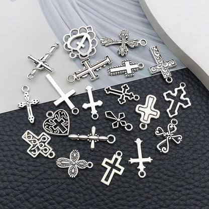 WOCRAFT 60pcs Antique Silver Cross Bracelet Charms for Jewelry Making Sets DIY Necklace Bracelet Keychain Crafting Charms Kit Craft Supplies (SN905)