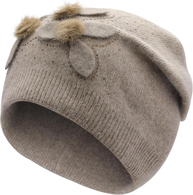 ZLYC Women Floral Slouchy Beanie Hat Double Layer Winter Knit Skull Cap