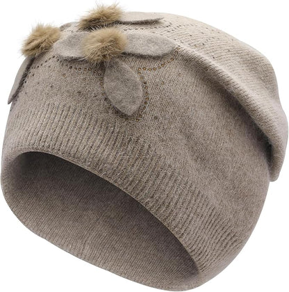 ZLYC Women Floral Slouchy Beanie Hat Double Layer Winter Knit Skull Cap