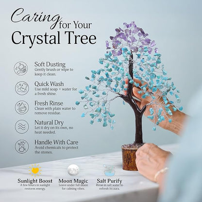 FASHIONZAADI Amethyst and Turquoise Crystal Tree of Life - Crystal Decor - Spiritual Gifts - Crystals Gifts for Women - Gemstones and Crystals