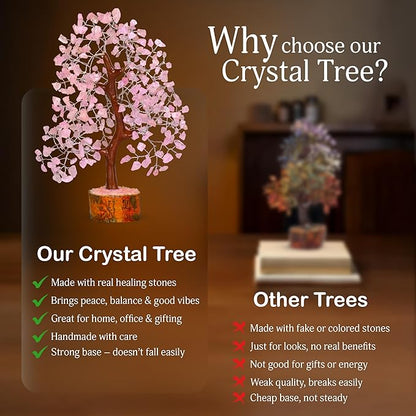 YATSKIA Rose Quartz Tree, Feng Shui Decor, Healing Crystal, Feng Shui Money Tree, Crystal Room Decor, 10-12 Inches