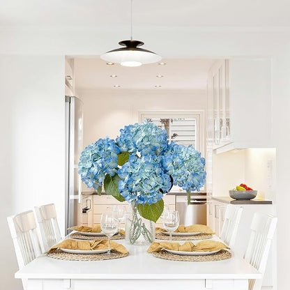 4 Pcs Real Touch Blue Hydrangeas Artificial Flowers 20'' Real Looking Faux Hydrangeas for Party Wedding Home Decor Kitchen Baby Shower Flower Arrangement