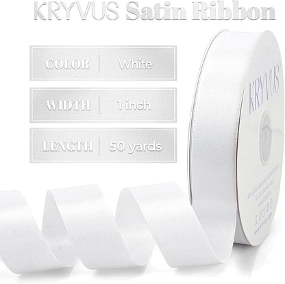 White Satin Ribbon, Double Faced 1 Inch X 50 Yards White Ribbon, Premium Satin Ribbons for Gift Wrapping, Crafts, Hair Bow Making, Sewing, Flower Bouquet, Wedding Party Decor