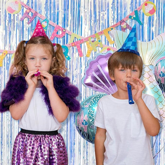 2 Pack Foil Curtain Backdrop Iridescent Metallic Tinsel Foil Fringe Curtains Photo Booth Props for Birthday Wedding Engagement Baby Shower Bachelorette Christmas Holiday Celebration Party Decorations