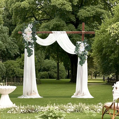 VEVOR Artificial Wedding Arch Flowers Kit, White Wedding Arch Flowers with Drapes Kit (Pack of 4) - 2 Pcs Floral Arrangement, 2 Pcs Sheer Drapes, for Ceremony Bouquets Reception Backdrop Decoration