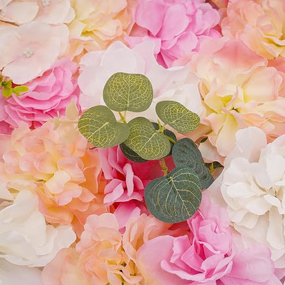 12pcs 24" x 16" Artificial Flower Wall Panel Background,3D Pink Champagne Silk Eucalyptus Rose Flowers Wall Backdrop for Wedding Party Event Photo Backdrop Wall Decor (Type 2)