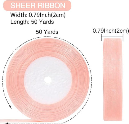 3/4 Inch x 50 Yards Sheer Organza Ribbon Chiffon Ribbon for Gift Wedding Flower Bouquet Wrapping Decorations Crafts (Pink)