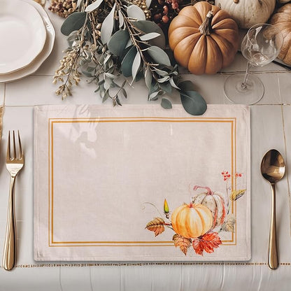 Maison d' Hermine Placemats Set of 4 100% Cotton Washable Cloth Place Mats, Reusable Table Mats for Thanksgiving Christmas Decorations Kitchen Dining Party Wedding Restaurant (Potiron, 13" x 19")