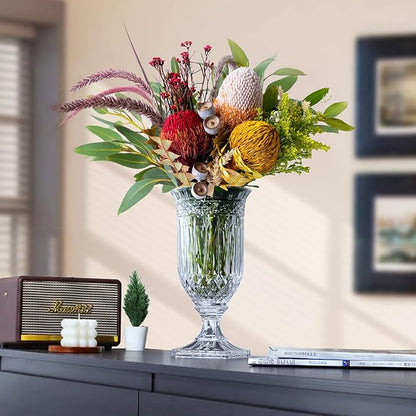 Joeyan 13" Glass Urn Vase,Tall Centerpiece with Ripple Diamond Pattern,Thickened Vase for Home, Wedding Parties