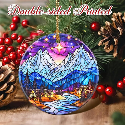 Christmas Ornaments, 2.8 Inch Ceramic Hanging Ornament, Christmas Tree Ornaments, Xmas Decorations, Holiday Decorations, Holiday Party Gifts, and Xmas Gift Ideas - Snow-Village Night
