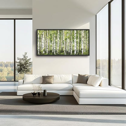 Extra Large Birch Tree Framed Wall Art for Living Room,Oversized Green Aspen Trees Forest Pictures Wall Decor,Canvas Print Painting Modern Artwork Bedroom Office Bathroom 60L x 30W