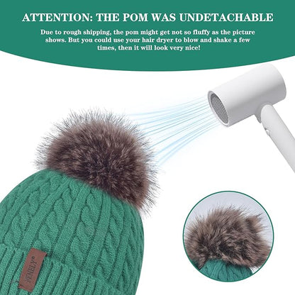 FENELY Women's Knitted Warm Beanie Winter Hat, Warm Chunky Snow Hat with Pompom