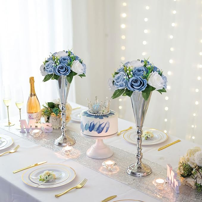 Sziqiqi Blue Flowers Artificial for Decoration Silk Kissing Balls for Wedding - Artificial Flower Ball Center Pieces Decoration for Table Floral Arrangement